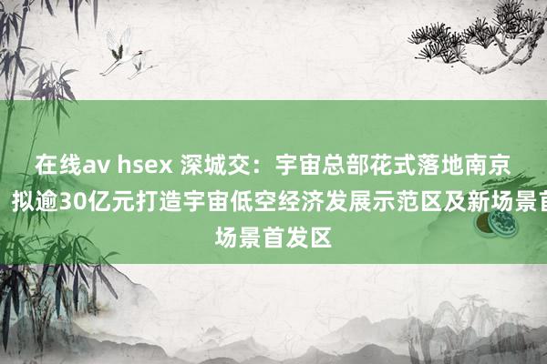 在线av hsex 深城交：宇宙总部花式落地南京建邺，拟逾30亿元打造宇宙低空经济发展示范区及新场景首发区