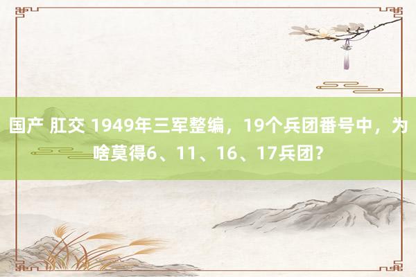 国产 肛交 1949年三军整编，19个兵团番号中，为啥莫得6、11、16、17兵团？